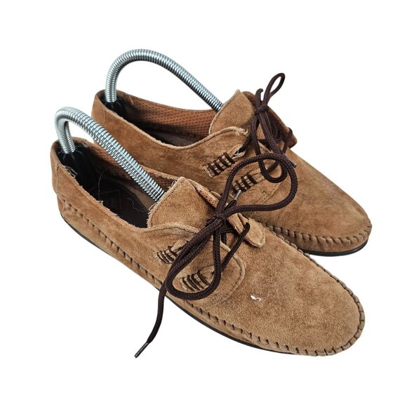 Coach & Four Shoes - Coach And Four Tan Suede Womens Moccasins Size 9 Brown Laces Rubber Sole Flats